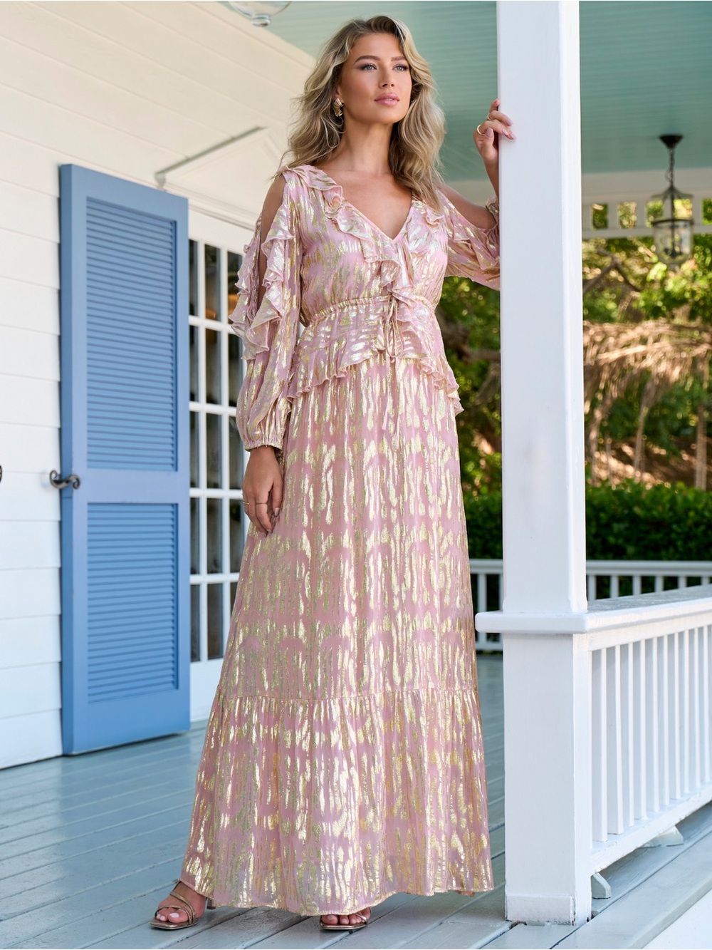 Ruffled Dress with Patterned Lurex Fabric / Size S